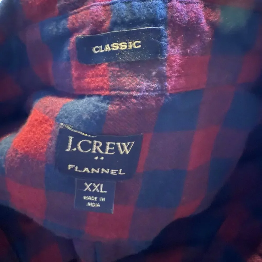 J.Crew Flannel Long Sleeve Button Up Shirt, Blue & Red Buffalo Plaid, Men's 2XL